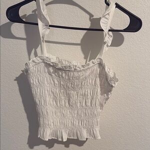 Cream Smocked Ruffle Crop Top